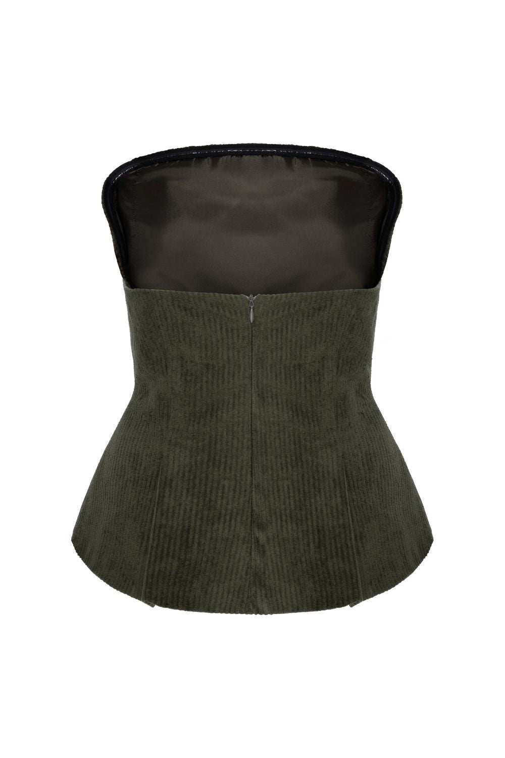 Fitilli Kadife Straplez Bluz Haki Yeşil