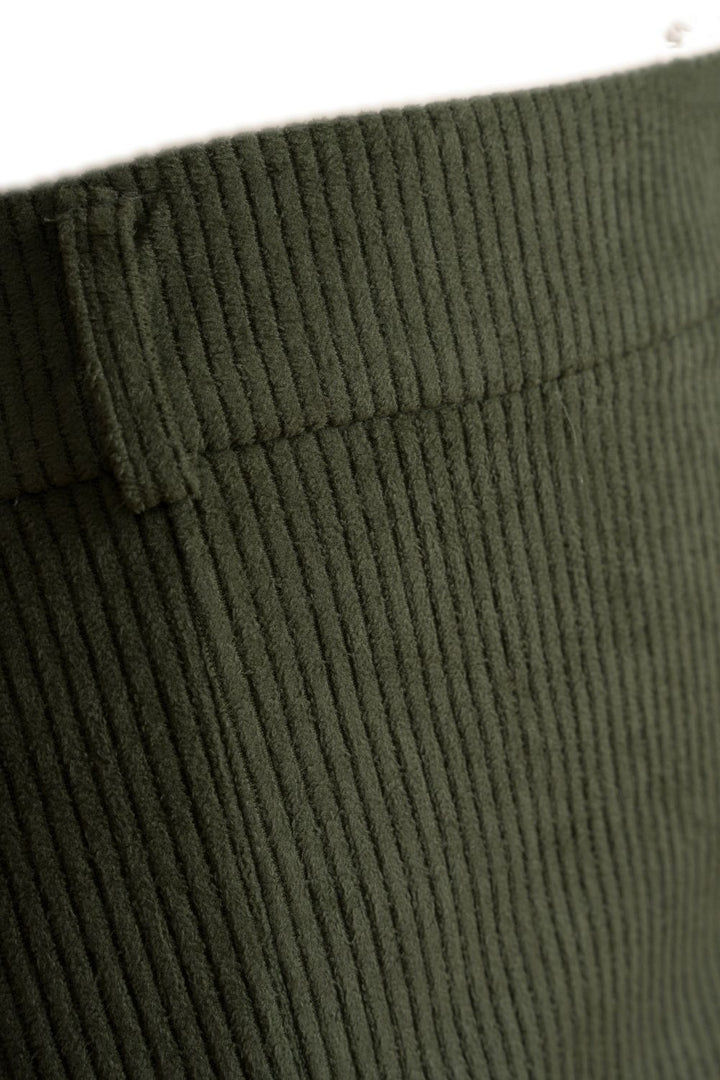 Fitilli Kadife Mini Haki Yeşil Etek