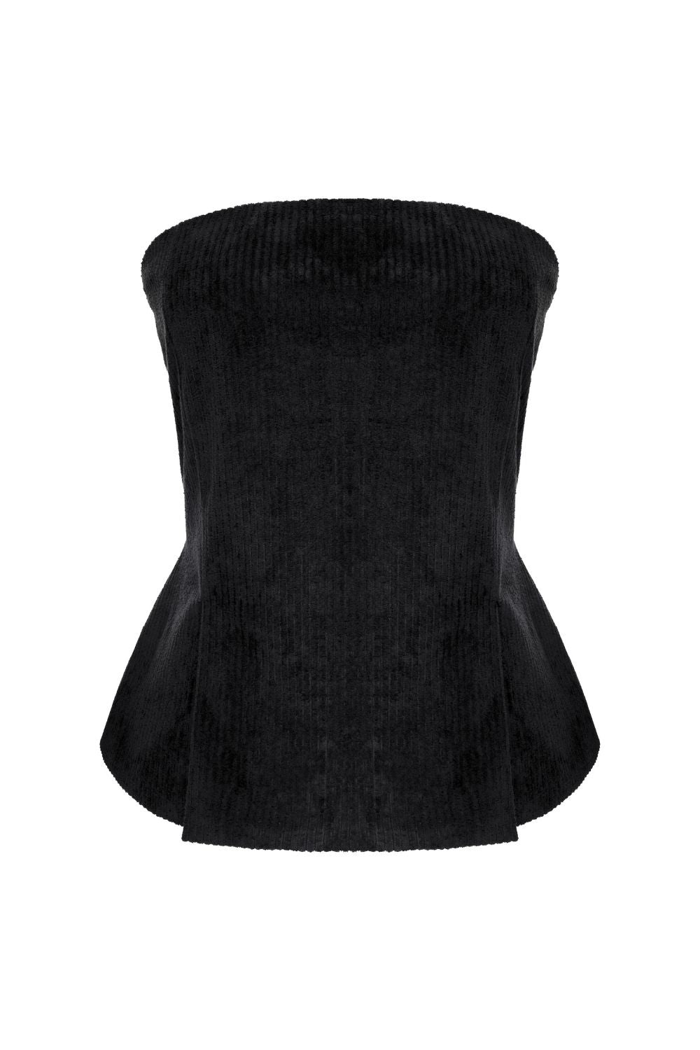 Fitilli Kadife Straplez Bluz Siyah