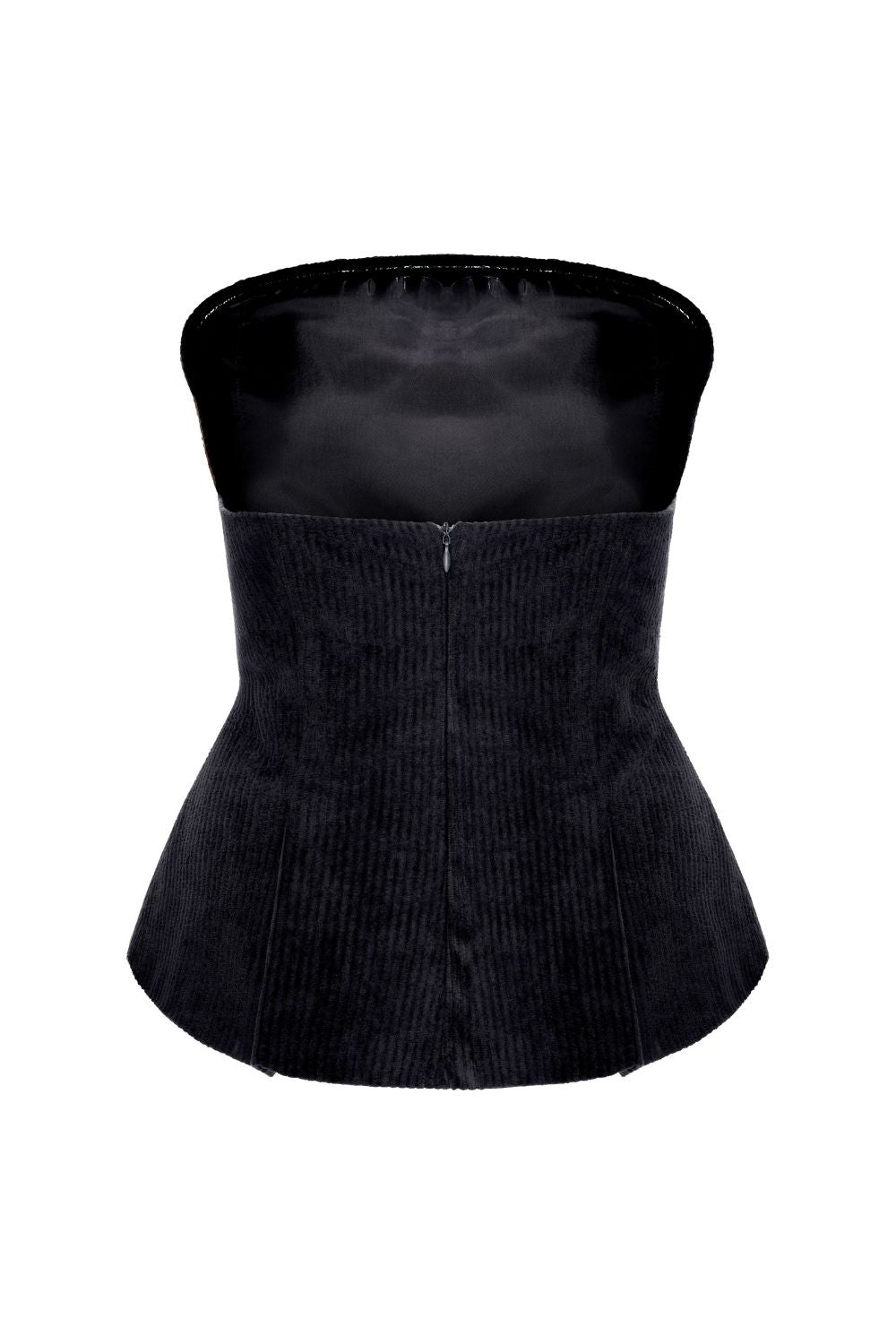 Fitilli Kadife Straplez Bluz Siyah