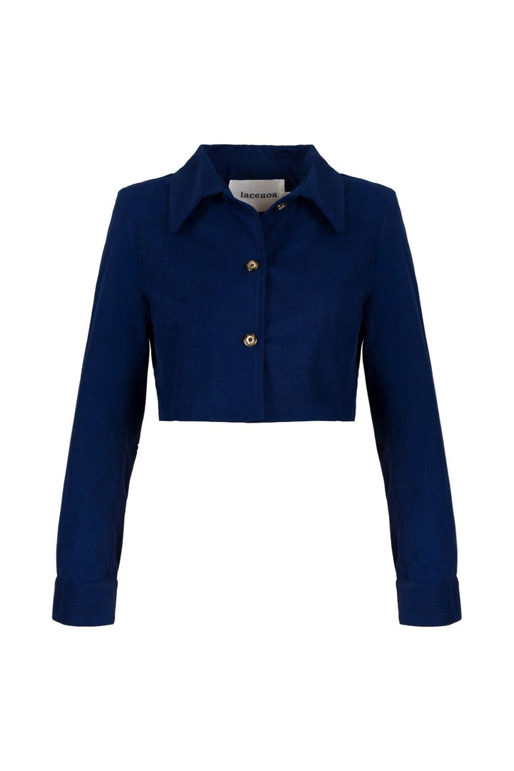 Kadife Crop Ceket Lacivert