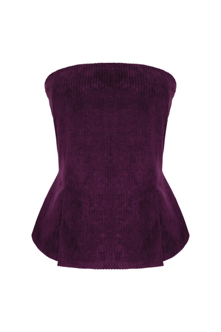 Fitilli Kadife Straplez Bluz Mor