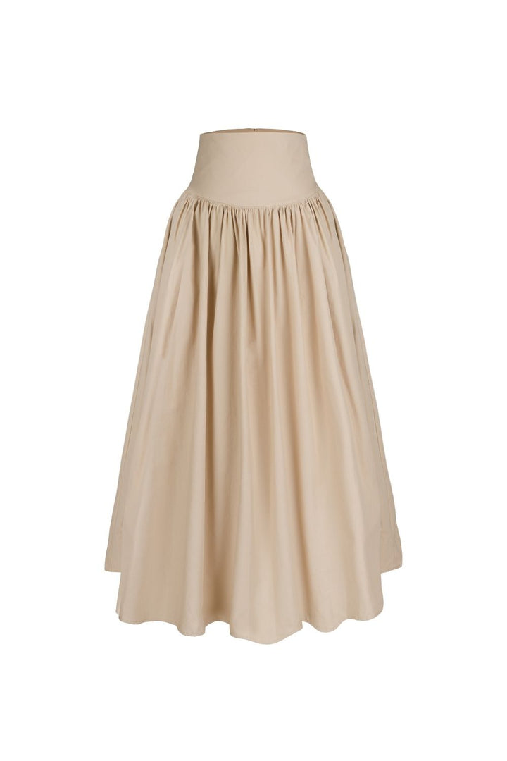 Poplin Yüksek Bel Midi Etek