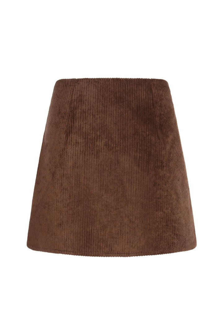 Fitilli Kadife Mini Etek Kahve