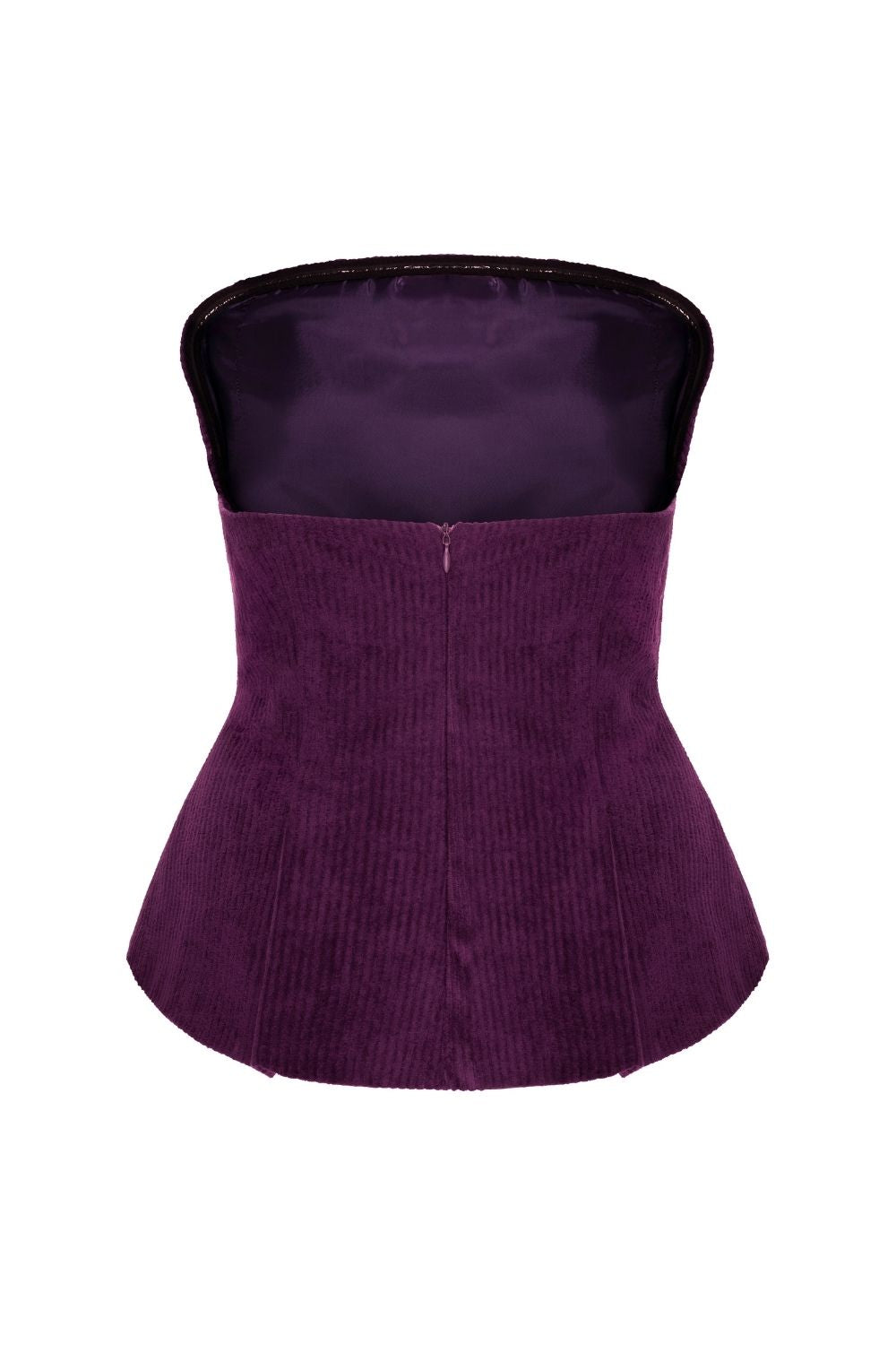 Fitilli Kadife Straplez Bluz Mor