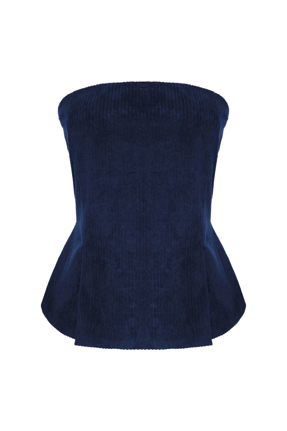 Fitilli Kadife Straplez Bluz Lacivert