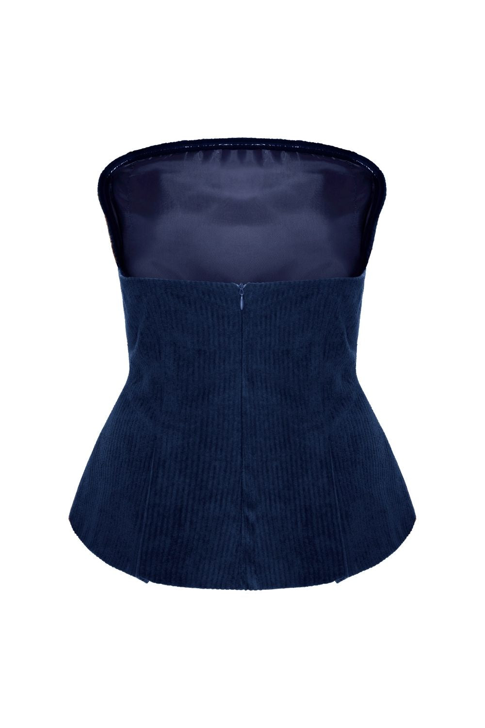 Fitilli Kadife Straplez Bluz Lacivert