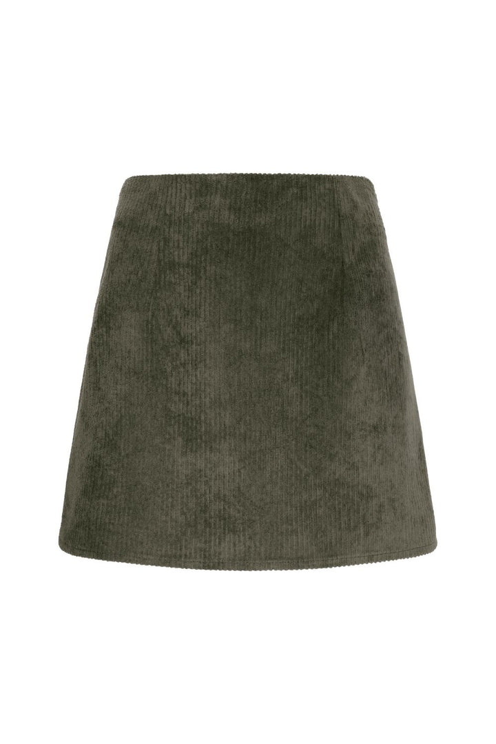 Fitilli Kadife Mini Etek Haki Yeşil