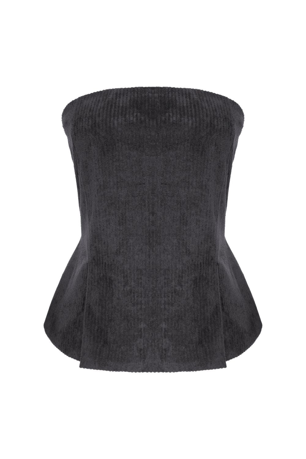 Fitilli Kadife Straplez Bluz Gri