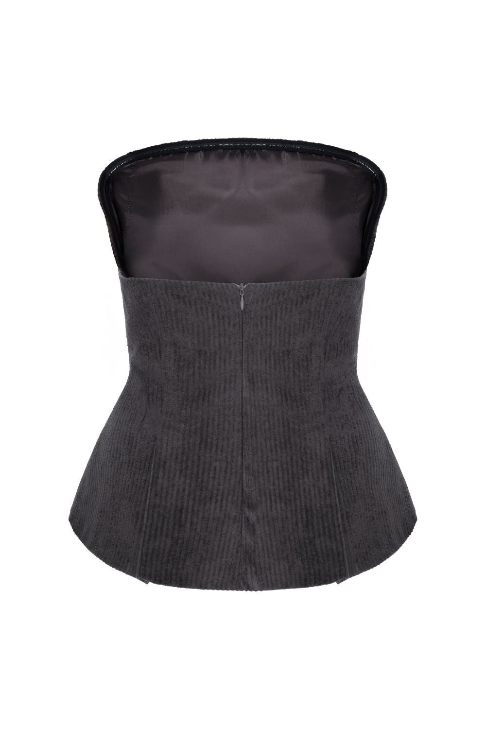 Fitilli Kadife Straplez Bluz Gri