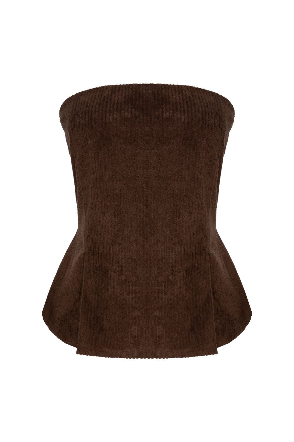 Fitilli Kadife Straplez Bluz Kahve