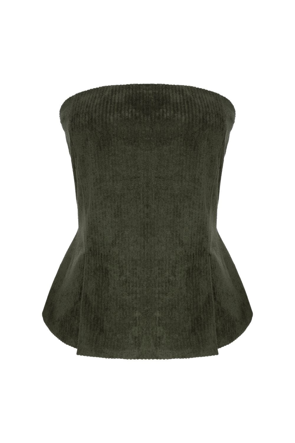 Fitilli Kadife Straplez Bluz Haki Yeşil