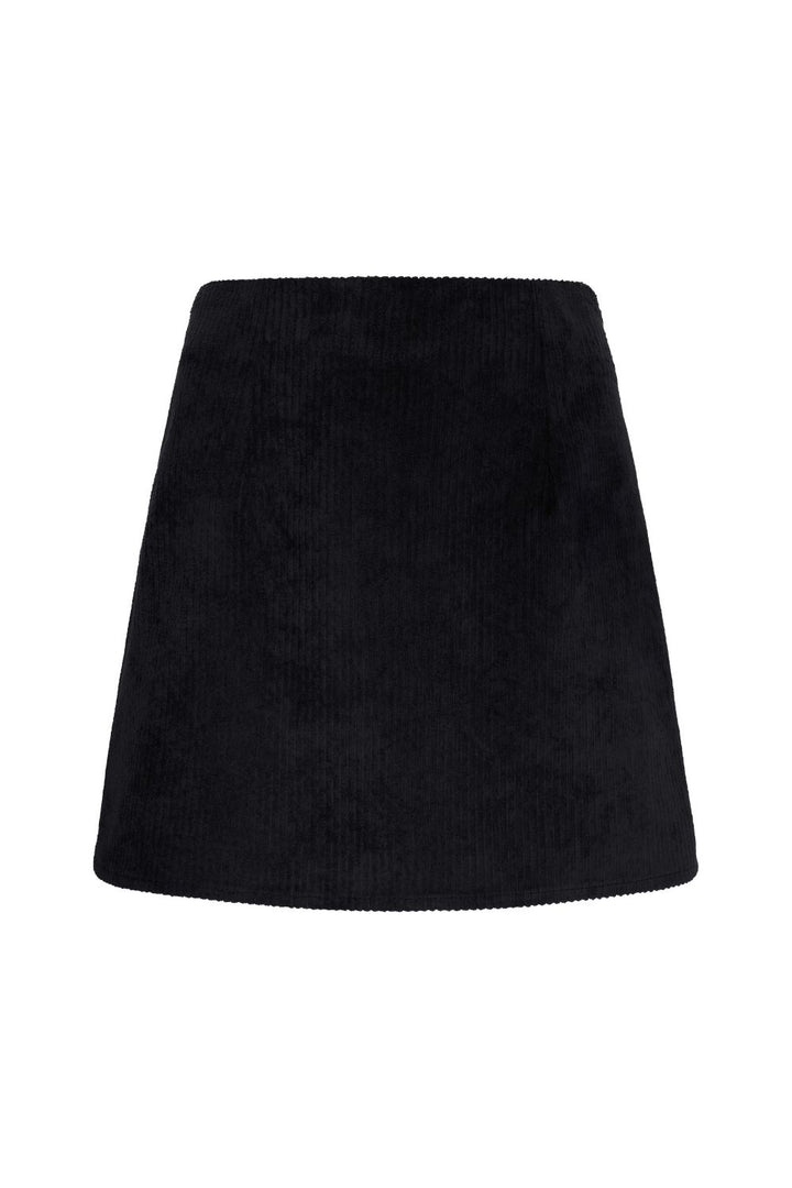 Fitilli Kadife Mini Etek Siyah