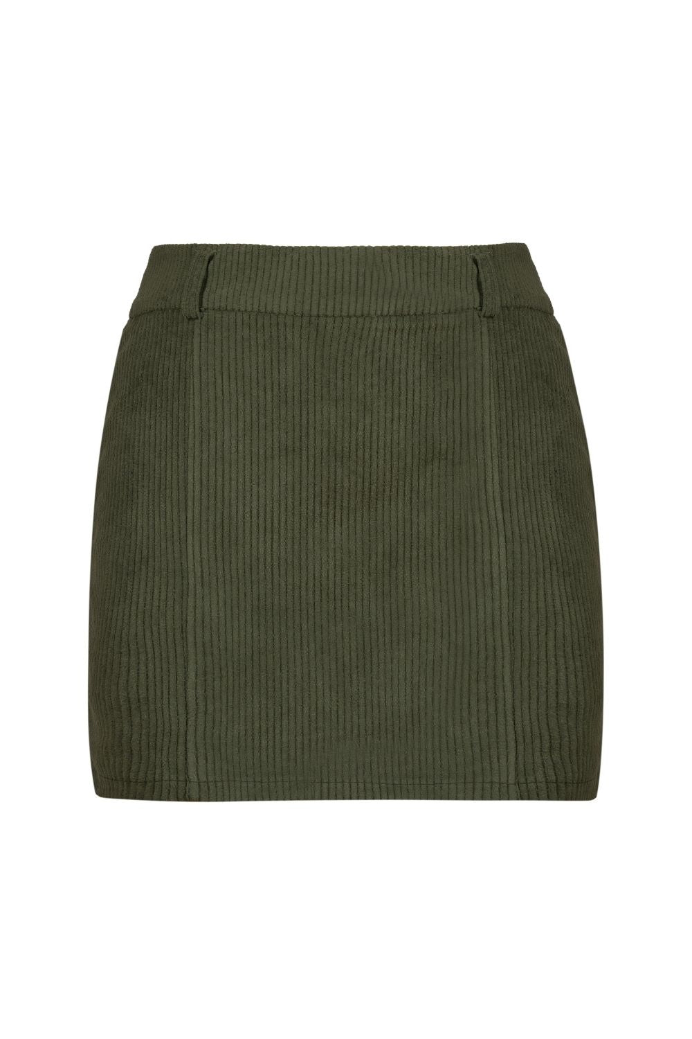 Fitilli Kadife Mini Haki Yeşil Etek