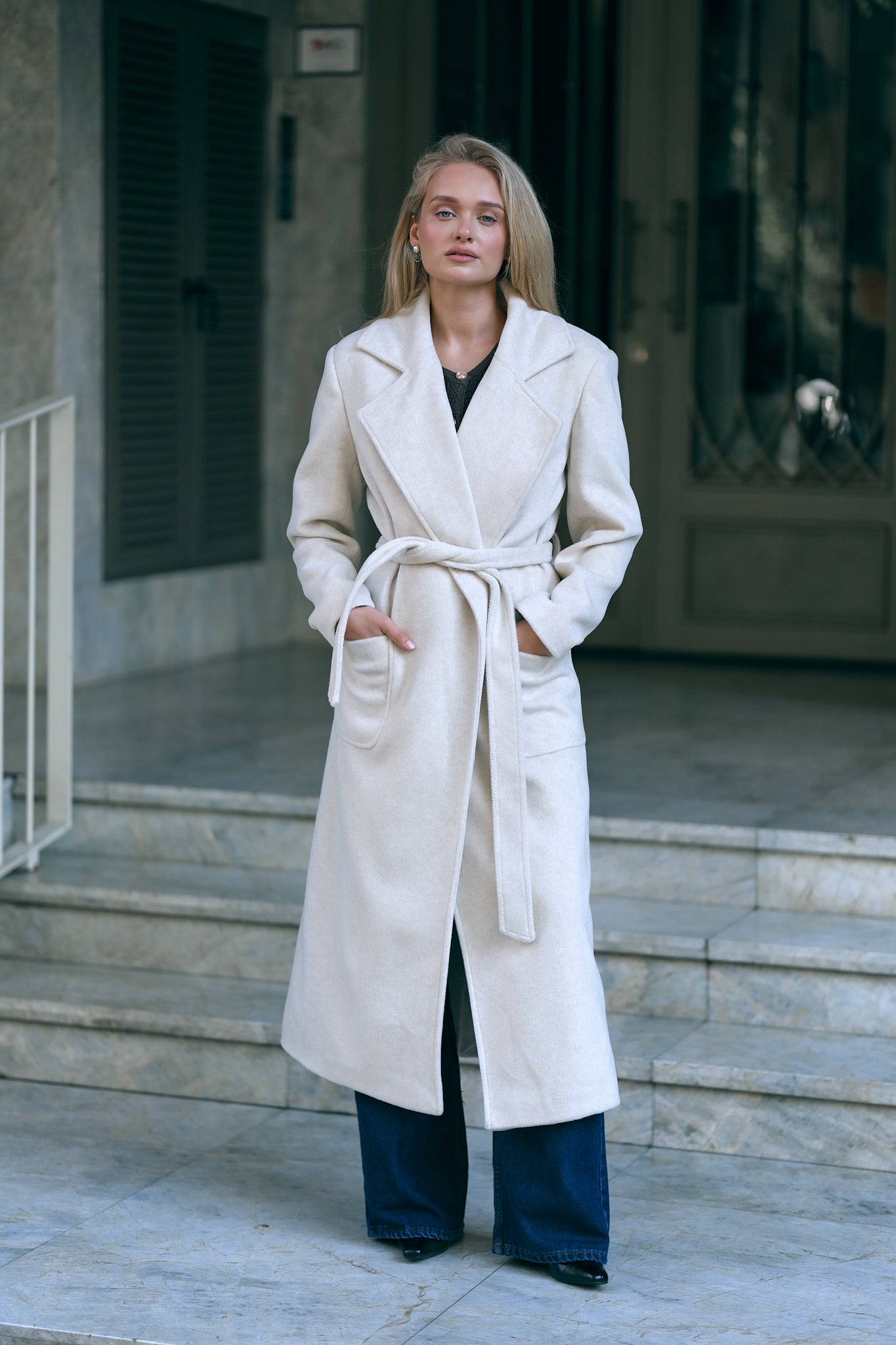 Kruvaze Kaşe Kaban Bej