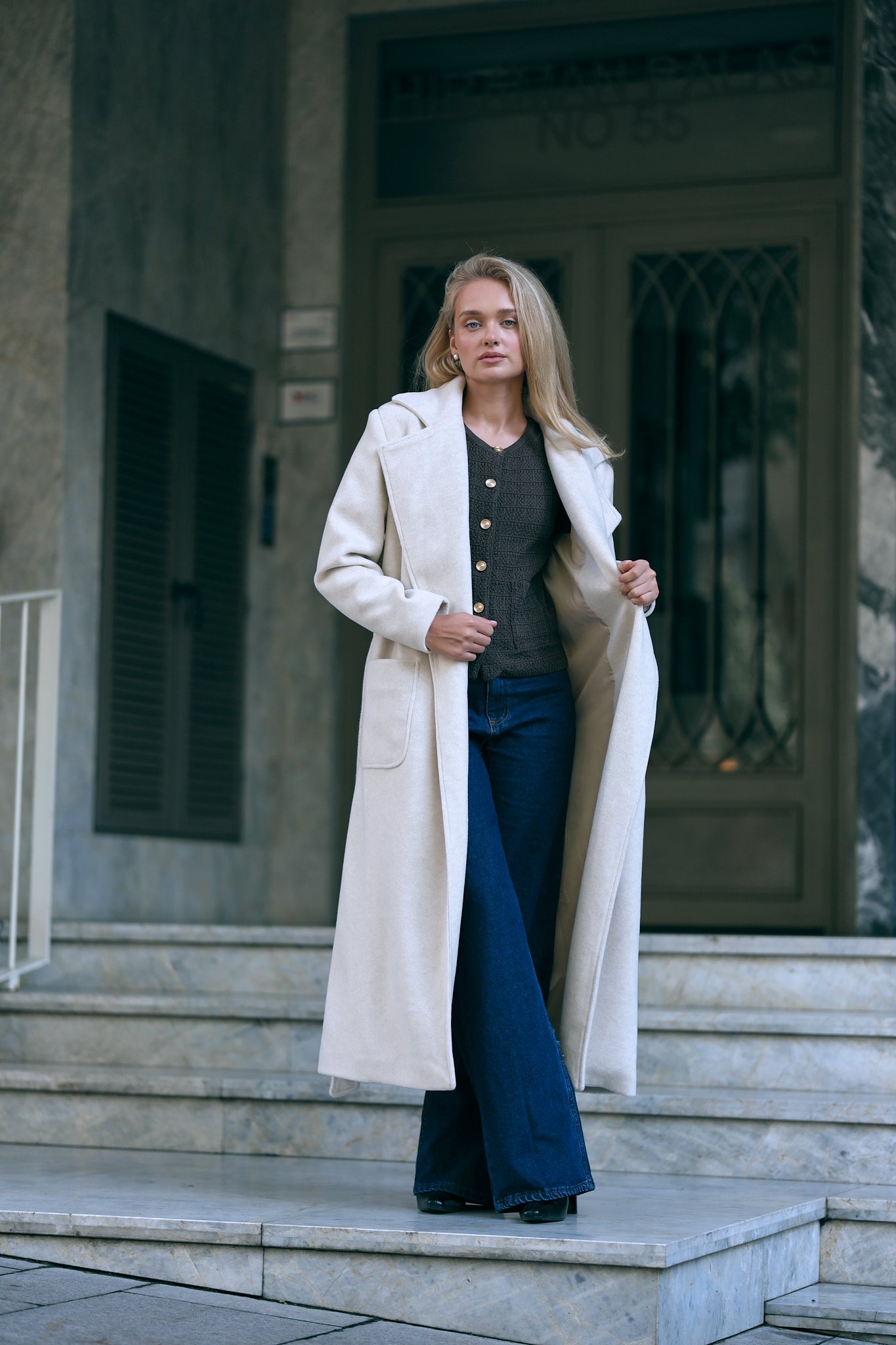 Kruvaze Kaşe Kaban Bej