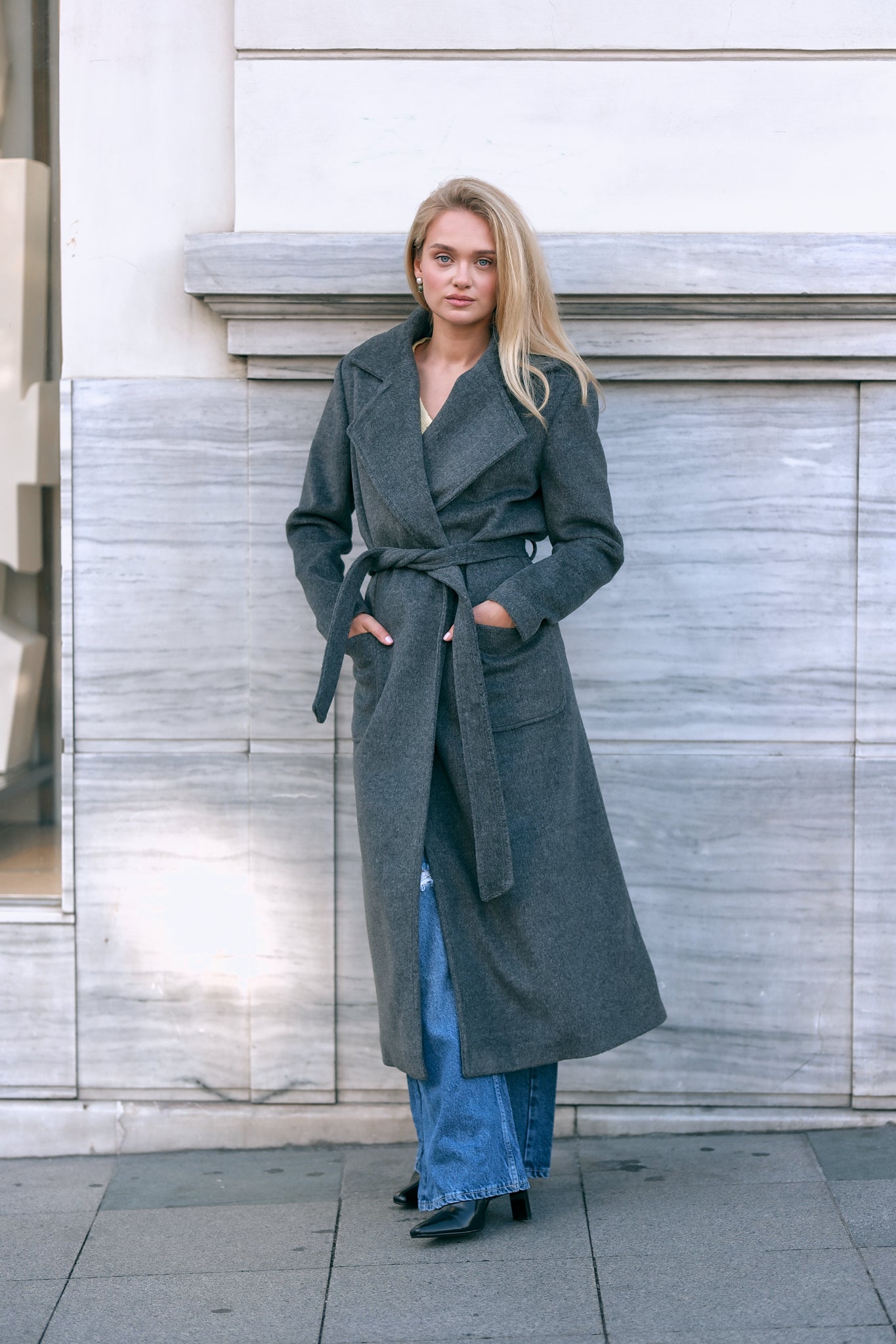 Kruvaze Kaşe Kaban Gri