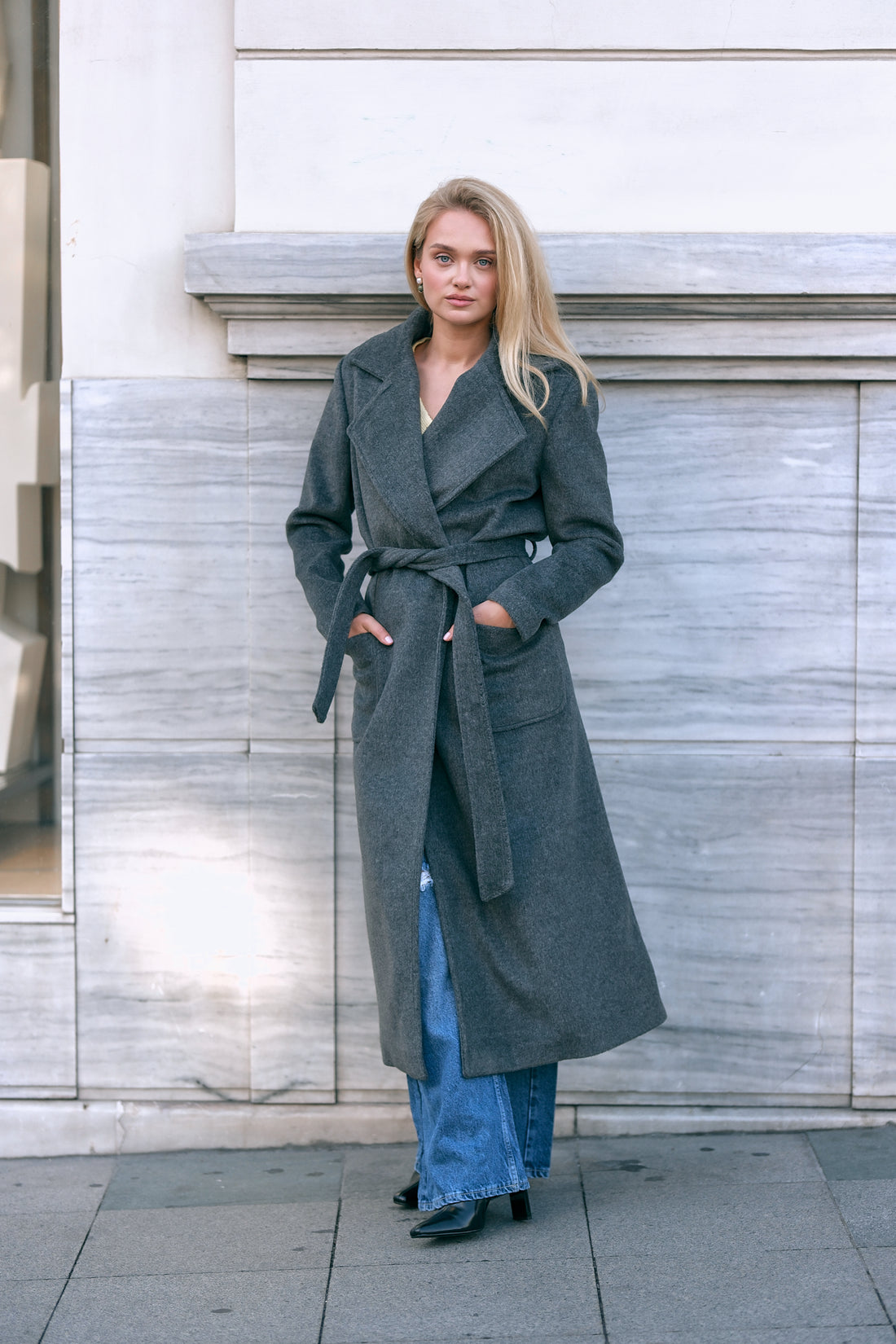 Kruvaze Kaşe Kaban Gri