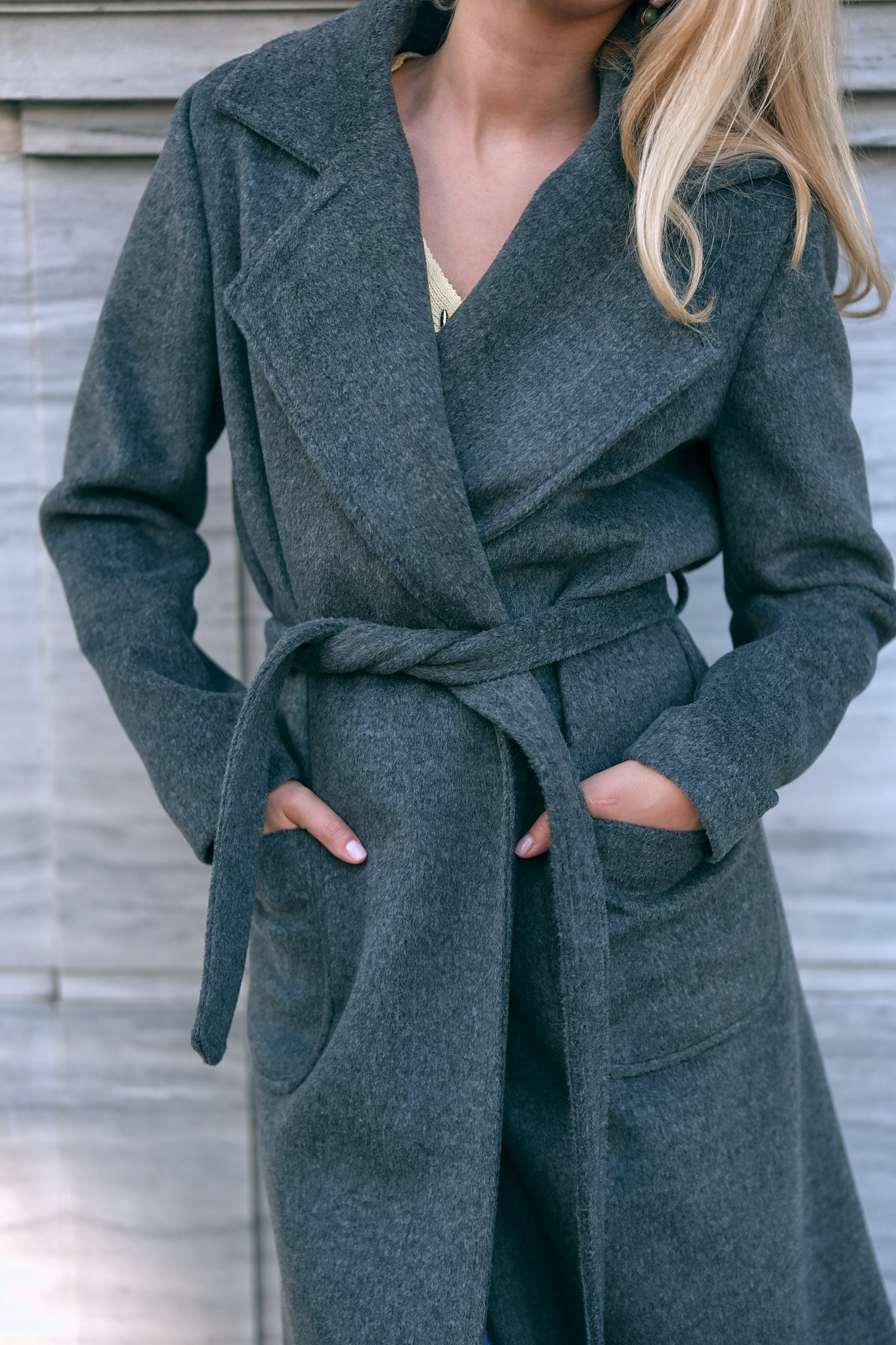 Kruvaze Kaşe Kaban Gri