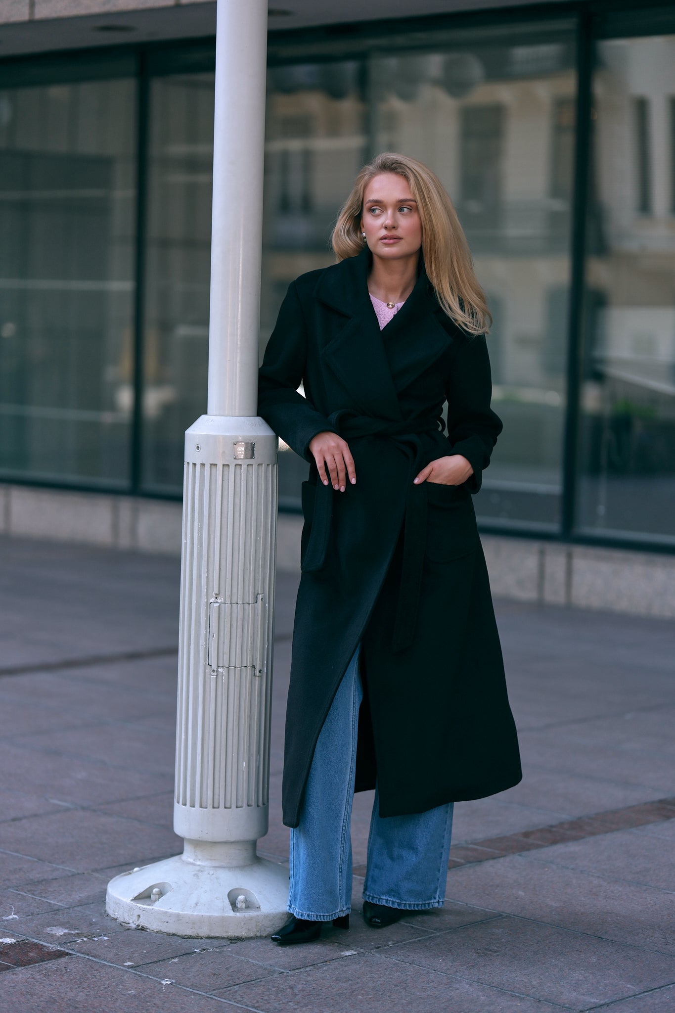 Kruvaze Kaşe Kaban Siyah