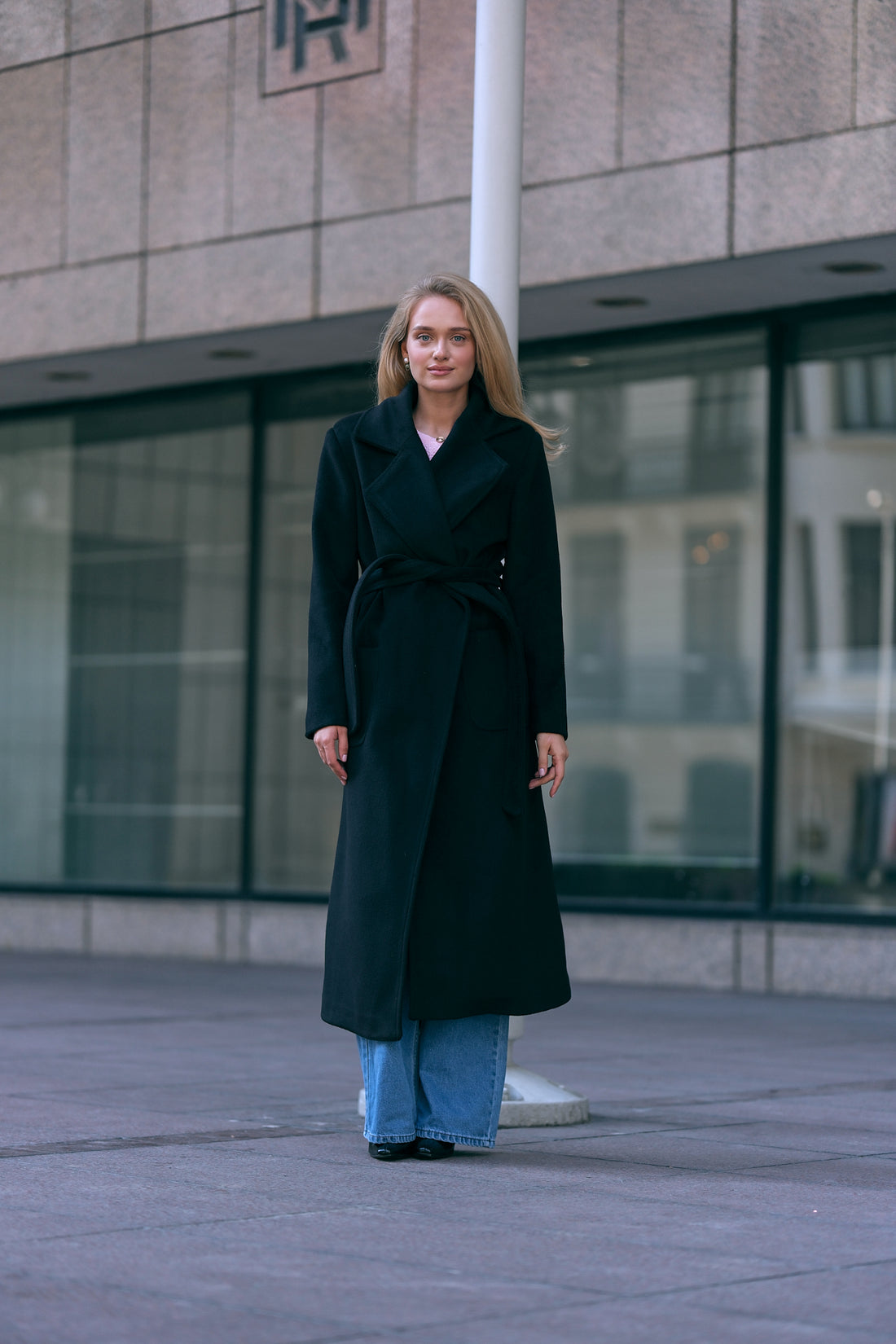 Kruvaze Kaşe Kaban Siyah