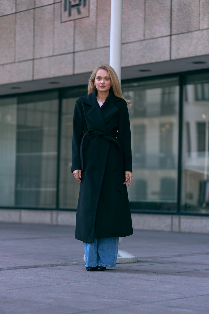 Kruvaze Kaşe Kaban Siyah